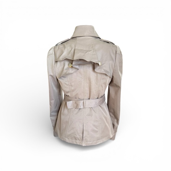 NWOT Elevenses Beige Ruffle Trench Coat with Gold Accents - Picture 5 of 11